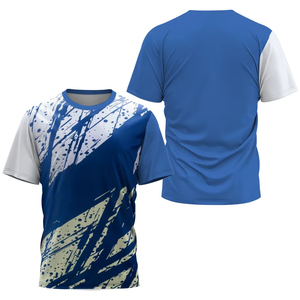 เสื้อยืดคอกลมแขนสั้นผู้ชาย สีแดง ขาว น้ำเงิน ลายพิมพ์สปอร์ต แห้งเร็ว ทรงปกติ ผ้าถักโพลีเอสเตอร์ พิมพ์ลายแบบซับลิเมชั่น - Product Image 3