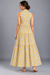 Vestido Camisero Largo de Algodón Cambray con Estampado Floral para Mujer – Vestido de Verano sin Mangas con Volantes de 120 GSM, Vestido Suave de Algodón para Verano/Primavera - Product Image 3