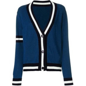 Cárdigan de punto verde para mujer, manga larga, cuello en V, ribete en contraste, estilo urbano, suéter con botones al frente, prendas de punto, cárdigans para mujer - Product Image 4