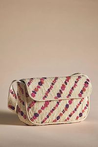 Sac à bandoulière artisanal en perles crème à rayures diagonales motif baies et pruneaux, fabrication directe usine, modèle Blueprint - Product Image 1