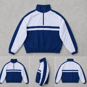Blouson de sport pour homme, bleu et blanc, style color block, fermeture éclair quart de tour, coupe-vent, style sportif, matière polyester, coupe régulière, pour l'automne - Product Image 5