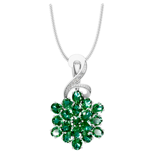 Elegante colgante de racimo de piedras preciosas Esmeralda corte ovalado oro blanco plata esterlina joyería fina collar floral encantos compra a granel - Product Image 1