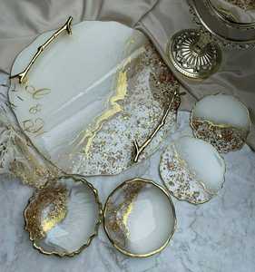 Pink Resin Storage <b>Tray</b> <b>with</b> Gold Plating Modern Design Customized Shape <b>Mirrored</b> Finish Dishwasher Safe for Table Neatening - Product Image 4