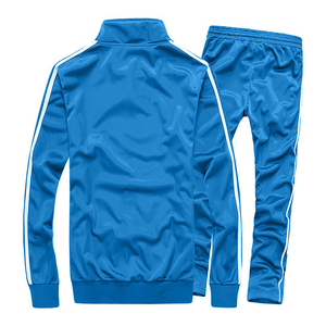 Ensemble de survêtement sportif bleu pour homme, veste à col montant zippée et pantalon de jogging, couleur unie, respirant, léger, en molleton tricoté - Product Image 2