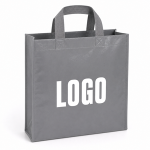 Sac de courses réutilisable en non-tissé, taille moyenne, avec poignées cousues et impression de logo, couleur gris - Product Image 3