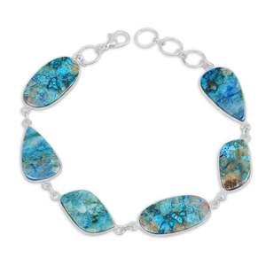 High Finish Silver Plated Adjustable Bezel Setting Natural Chrysocolla Multi Shape Bohemian Geometric Trendy Fashion Bangle - Product Image 1