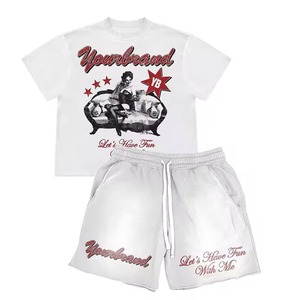 Ensemble short et t-shirt imprimé délavé au soleil, dernière conception, fabrication usine 2026, survêtement personnalisé 100 % coton - Product Image 1