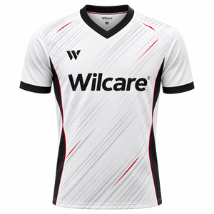 เสื้อกีฬาสีขาวสำหรับผู้ชาย Wilcare พร้อมลายพิมพ์แบบ Sublimation สีดำและสีแดง ระบายอากาศได้ดี ผลิตจากโพลีเอสเตอร์ ไซส์ผู้ใหญ่ ขายส่ง - Product Image 1