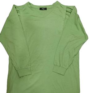 Camiseta de Mujer al por Mayor, de Gran Tamaño, con Hombros Caídos, Manga Larga, de Punto de Algodón, con Dobladillo Curvo y Diseño Liso - Product Image 1