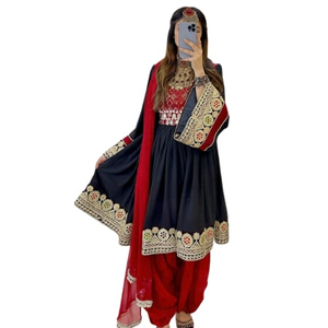 Vestido Tradicional Afgano Kuchi para Mujer, Hecho a Mano, con Patrón Sólido, Cinturón Natural, Bordado, Pliegues, Estilo Vintage - Product Image 1