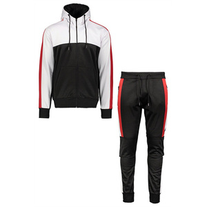 Conjunto Deportivo para Hombre con Capucha y Bloques de Color Negro, Blanco y Rojo, Sudadera con Cremallera Completa y Pantalones, Corte Regular, Transpirable, para Otoño - Product Image 1