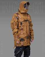 Veste tactique en toile pour homme, style techwear, streetwear urbain, coupe-vent cargo multi-poches, fonctionnelle, à capuche, style cyberpunk, avec lettrage