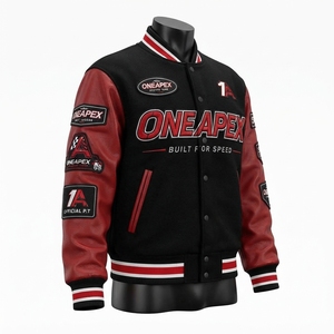 Blouson de course noir et rouge pour homme, style Letterman, brodé, streetwear, vente en gros - Product Image 2