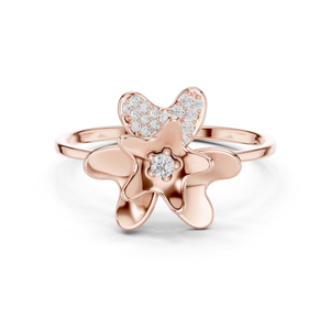 Anillo de Flores con Diamantes Naturales Reales en Oro Rosa Sólido de 18K, Diseño Exquisito y Moderno, el Más Popular para Uso Diario - Product Image 1