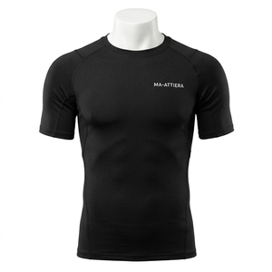 Camiseta de Compresión de Manga Corta para Hombre, Negra, Texturizada, Deportiva, para Gimnasio, Fitness, Running, Entrenamiento, Ropa Deportiva, Capa Base de Alto Rendimiento - Product Image 3