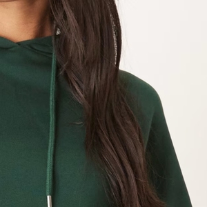 Sweat-shirt à capuche court vert pour femme, manches longues, couleur unie, tricoté en coton et fibre de bambou, idéal pour l'automne - Product Image 2