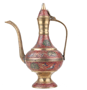 Metcraft Royal Plus Hand-Painted Brass Surahi Traditional Royal Procession Scenes <b>Elephants</b> Figure Mirror Polish Model MBA20 - Product Image 5