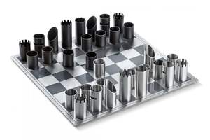 Pièces d'échecs modernes en métal, design de luxe contemporain, vente en gros, jeu de stratégie haut de gamme - Product Image 2