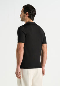 Men's Knit <b>Polo</b> <b>Shirt</b> Short Sleeve Solid Color Regular Fit Casual Button Collar <b>Black</b> 100% Cotton Anti-Pilling - Product Image 3