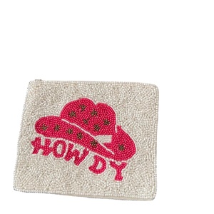 HOWDY Beaded Coin Purse Pink Velvet Nashville Boutique Pouch Western Cowgirl Bag Charm Handmade Seed <b>Bead</b> Embroidery Artistry - Product Image 4