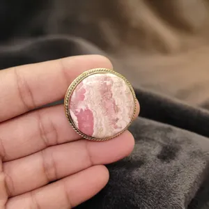 Wholesale UDGEMS Vintage Rhodochrosite Brass <b>Frame</b> Groove Cabochon | IGI Certified <b>Pink</b> Natural Gemstone Pendant Setting for - Product Image 4