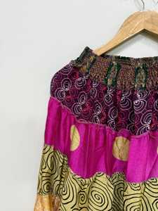 Handmade Silk <b>Skirt</b>, Long Patchwork <b>Skirt</b>, Indian Maxi <b>Skirt</b>, <b>Boho</b> Tiered <b>Skirt</b>, <b>Skirt</b>, Elastic Waist <b>Skirt</b>, Gift For Her - Product Image 5