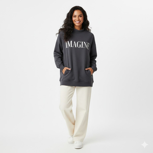 Sweat-shirt à col montant personnalisé pour femme, pull-over, essentiel pour l'hiver, 100% coton, col montant surdimensionné - Product Image 5