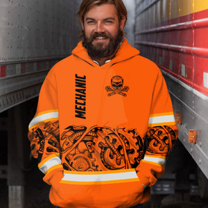 Sweat-shirts de sécurité haute visibilité réfléchissants à motif crâne de mécanicien, personnalisés par sublimation et patchwork, pour le travail - Product Image 4