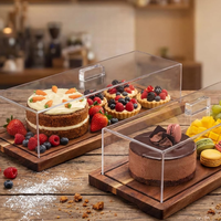 Plateau de présentation de gâteaux en bois d'acacia naturel au meilleur prix avec couvercle en acrylique, plateau de service pour desserts pour boulangerie, buffet, fête