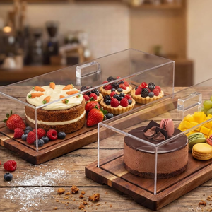 Best Price Natural Acacia Wooden <b>Cake</b> Display Tray <b>with</b> Acrylic <b>Lid</b> Dessert Serving Tray for Bakery, Buffet, Party - Product Image 4