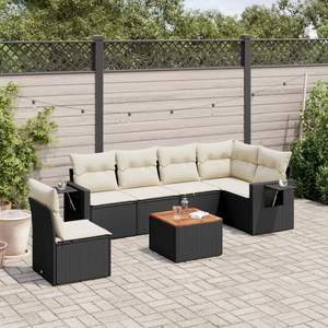 Set Divano da Esterno a 7 Pezzi in Polyrattan Nero con Cuscini - Elegante Arredamento da Giardino - Product Image 1