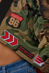 Camouflage Bomber <b>Jacket</b> With Turn-down Collar Batwing Sleeve Short Length Polyester Material Casual Style Unisex Autumn Wear - Product Image 6