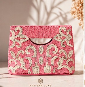 Bolso de mano rosa con cuentas hecho a mano – Elegante bolso de noche llamativo |   Bolso de mano de lujo de edición limitada - bolso de noche con cuentas para mujer - Product Image 3