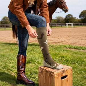 Low MOQ Custom Design with logo <b>Knee</b> <b>Length</b> Horse Riding Equestrian <b>Socks</b> 100% Cotton Horse Riding Equestrian <b>Socks</b> with OEM - Product Image 6