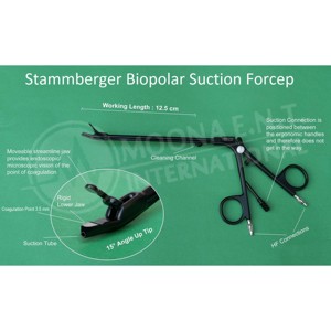 คีมดูดสองขั้ว Stammberger ขนาด 12.5 ซม. ปลายงอ 15 องศา พร้อมสายยาว 3 เมตร ใช้ซ้ำได้ สำหรับการส่องกล้องแบบแมนนวล - Product Image 1