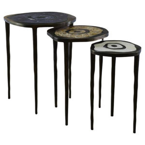 Tables basses gigognes modernes de luxe écologiques avec plateau en métal plaqué or de haute qualité et support en métal noir au prix le plus bas - Product Image 2