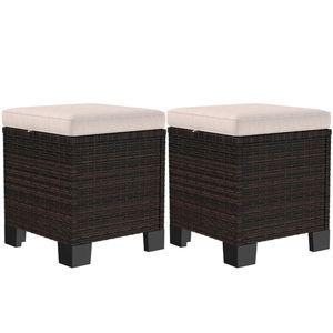 Set di Due Sgabelli da Esterno Color Crema con Poggiapiedi in Rattan e Cuscino per Uso su Terrazza - Product Image 5
