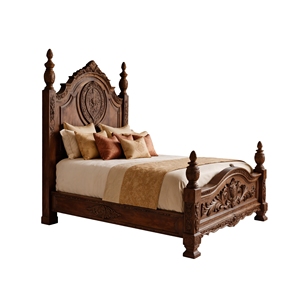 Cama King Size de Madera Maciza Tallada a Mano, Estilo Clásico de Lujo, con Cabecera Alta y Detalles Florales - Product Image 2