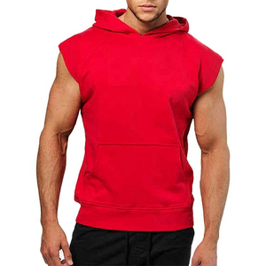 Hoodies sans manches pour hommes, 100% coton, logo uni sur le devant, coupe classique, été - Product Image 5