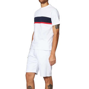 Camiseta de punto a rayas de manga corta con cuello redondo para hombre, corte holgado, ribete en contraste, estilo casual, de poliéster/algodón, ecológica - Product Image 3