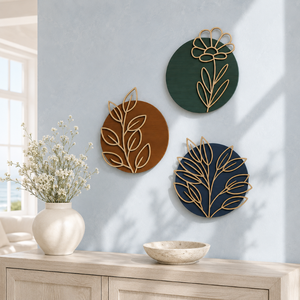 Ensemble de 3 décorations murales circulaires minimalistes bohèmes en fer forgé, motifs floraux botaniques, faits à la main en MDF, à suspendre, pour anniversaire - Product Image 3