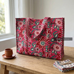 Bolsa de Mano Grande Acolchada de Algodón con Estampado Floral Rosa, Hecha a Mano, Multiusos, para la Playa, Viajes y Compras, para Mujer - Product Image 2