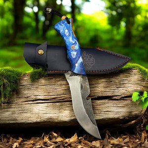 มีดเหล็กดามัสกัสปลอมขึ้นรูป ใบมีดแบบ Fixed Blade พร้อมปลอกหนัง EDC ด้ามจับทำจากเขาแกะ สำหรับล่าสัตว์ ปอกหนัง ตั้งแคมป์  OEM - Product Image 2