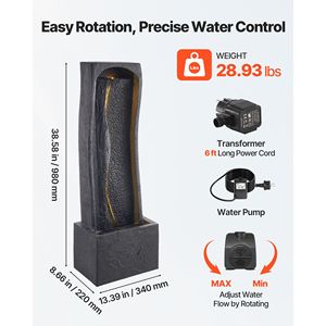 Fontana a cascata da esterno a 1 livello con base a roccia illuminata a LED, altezza 38,58 pollici, per hotel - Product Image 3