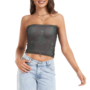 Trendy Design Minimalist Christmas Tree Tube <b>Top</b> Crop Strapless Holiday Print Dark Dray <b>Tops</b> for Women OEM 2026 - Product Image 4