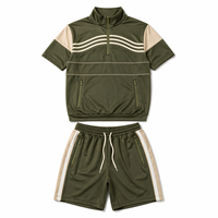 Conjunto Deportivo de Verano para Hombre, a Rayas, de Alta Calidad, Personalizable, de Secado Rápido, Transpirable, con Top de Manga Corta y Media Cremallera, y Pantalones Cortos para Gimnasio