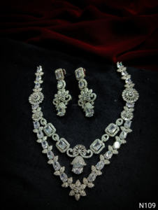 Classic American Diamond Bridal Jewelry <b>Set</b> Two-Piece Necklace and Earrings for Wedding Fashionable Classic Style - Product Image 6