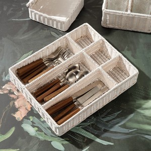 Plateau de rangement pour couverts en rotin naturel, compartiments pour ustensiles, porte-couverts de grande qualité, en vente - Product Image 4