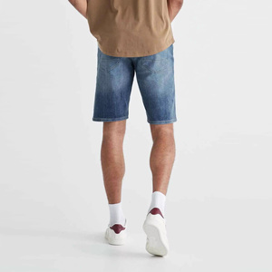 Nuevos Pantalones Cortos Bermuda de Mezclilla Lavada para Hombre, Cintura Media, Estilo Casual, Tejido de Algodón, Cintura Elástica, Color Azul Sólido - Product Image 2