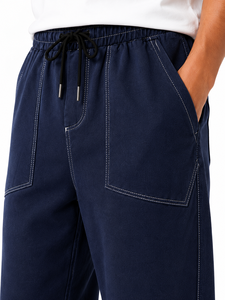 Mens <b>Wide</b> <b>Leg</b> Jogger Pants Casual <b>Navy</b> <b>Blue</b> <b>Trousers</b> with Contrast Stitching Comfortable Relaxed Fit Bottom Wear Elastic Waist - Product Image 5